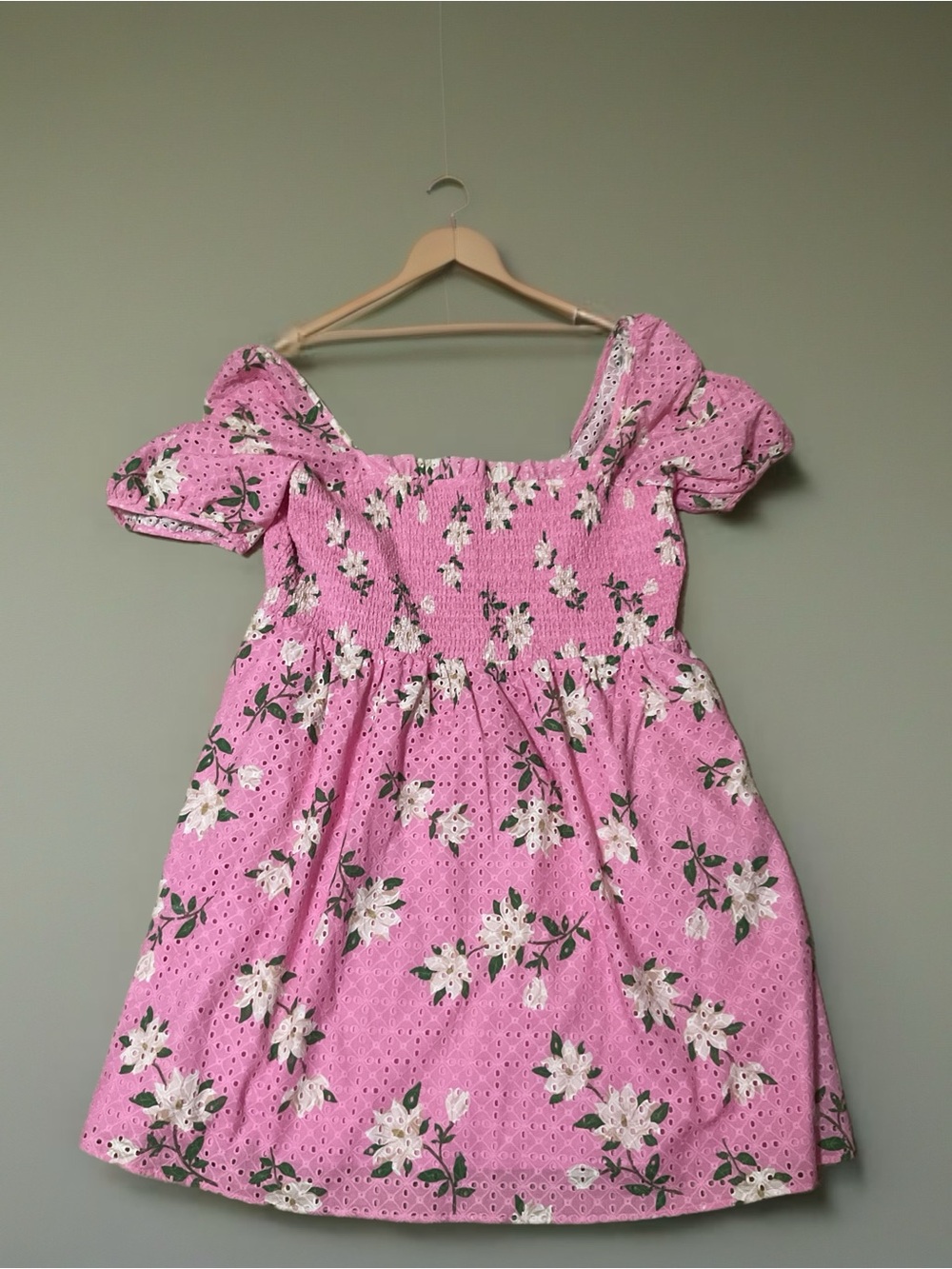 Draper James Pink Magnolia Floral Eyelet Puff-Sleeve Dress SIZE XXL Never Worn!